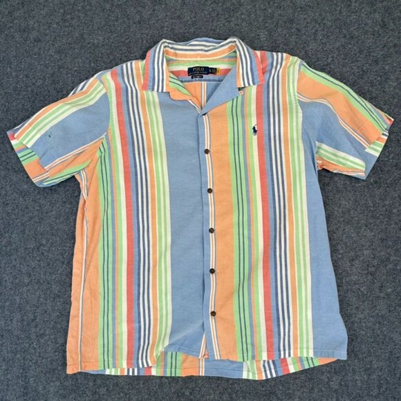 Polo Ralph Lauren Mens Classic Fit Camp Shirt Madras Stripe Loop Collar Sz XL - Picture 1 of 12